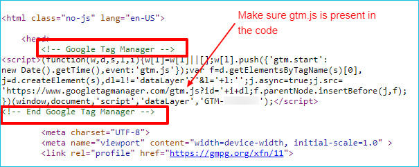 GTM Code on Website